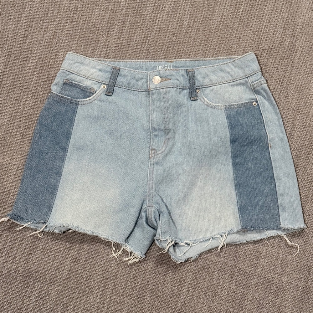 Time and Tru Womens High Rise Two Tone Colorblock Denim Cut Off Shorts Size 6
